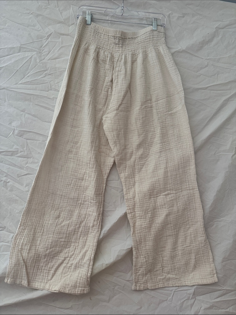 Lotus and Luna Cream Boho Textured Gauze Cotton Wide Leg Pants  - Size L - Picture 4 of 4